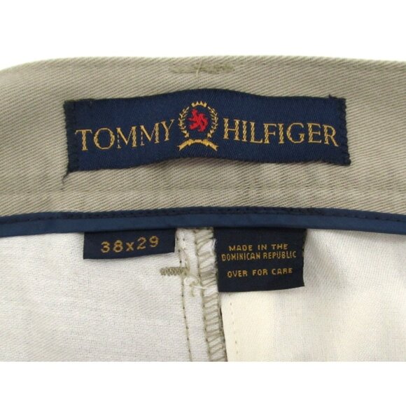Vintage Tommy Hilfiger Pleated Khaki Pants (37x29) Crest Logo Twill Trousers - Picture 6 of 14
